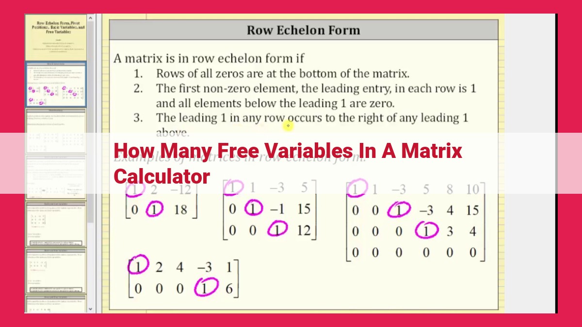 how many free variables in a matrix calculator