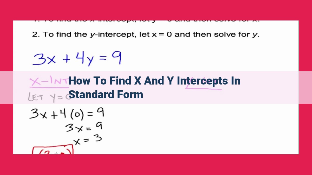 how to find x and y intercepts in standard form