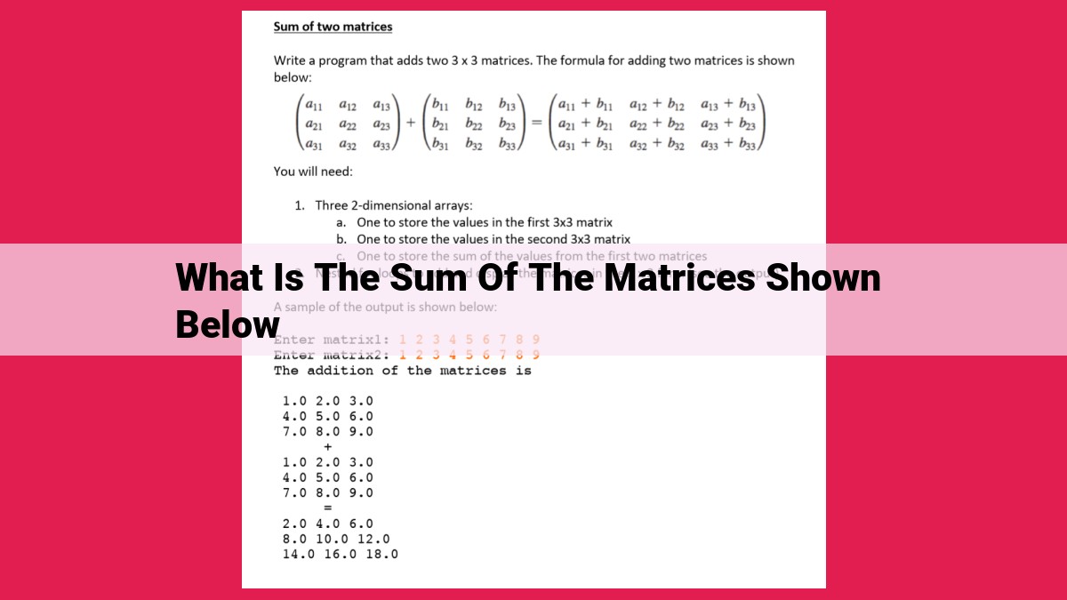 what is the sum of the matrices shown below